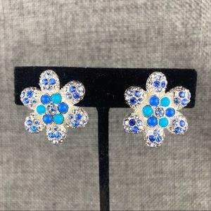 Vintage Shades of Blue & Silver Clip On Earrings